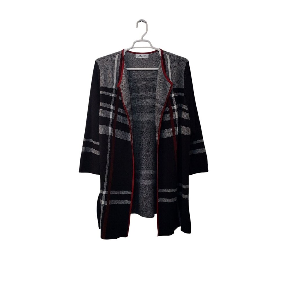 Kasper: Long Sleeve Sweater, Size 3X, Grey/Black/Red